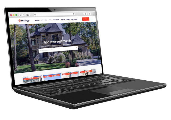 Buzzingy website on screen on an open laptop