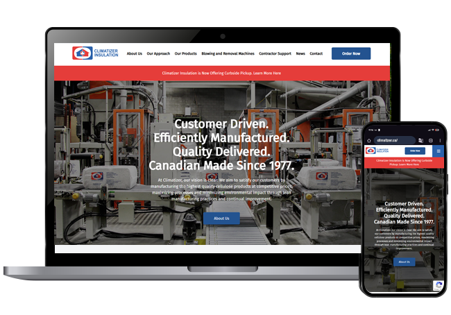 Climatizer website on screen on an open laptop and smartphone.