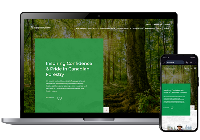Canadian Institute of Forestry website on screen on an open laptop and smartphone.