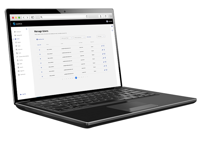 Sapien website on screen on an open laptop