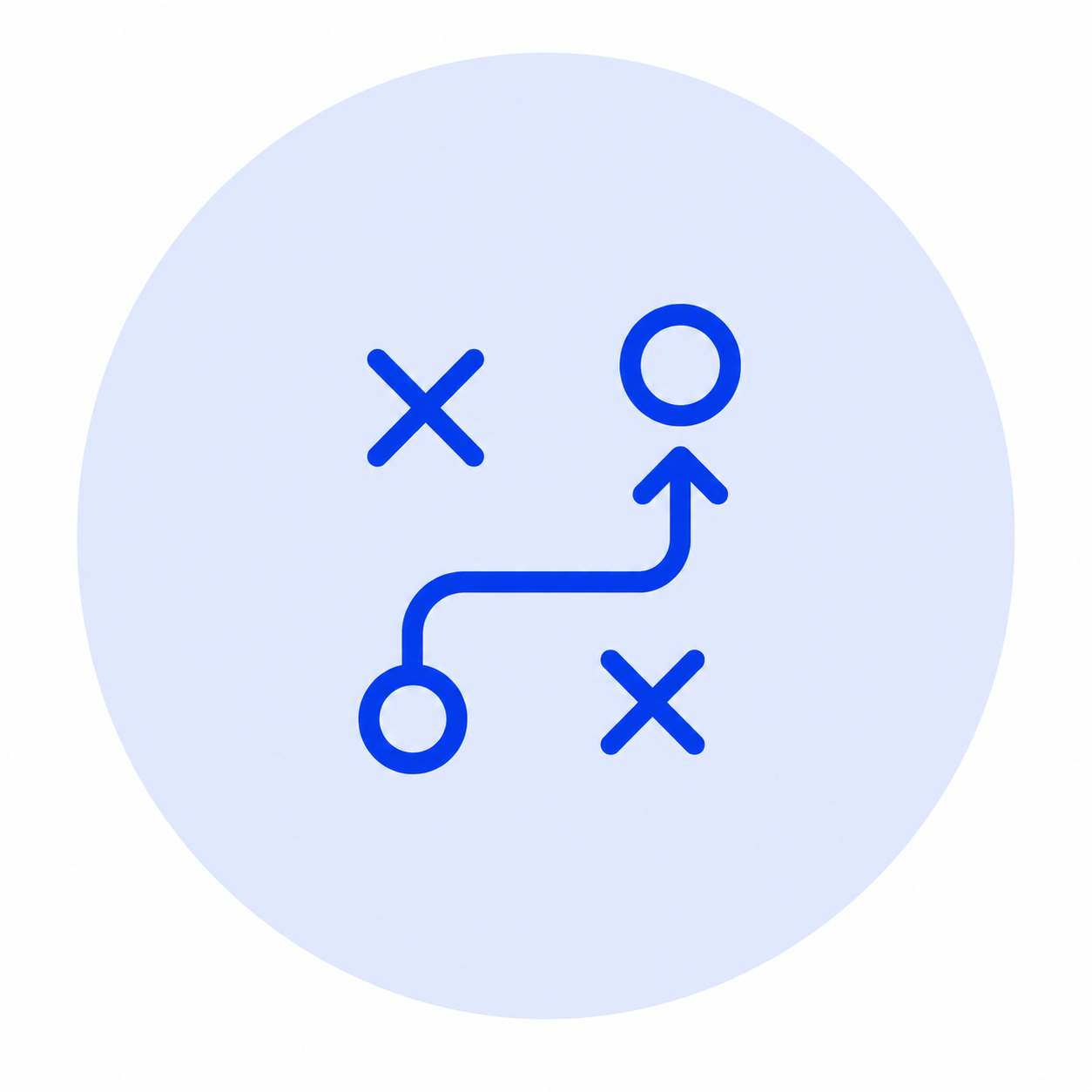 icon showing x's moving between o's representing strategy 